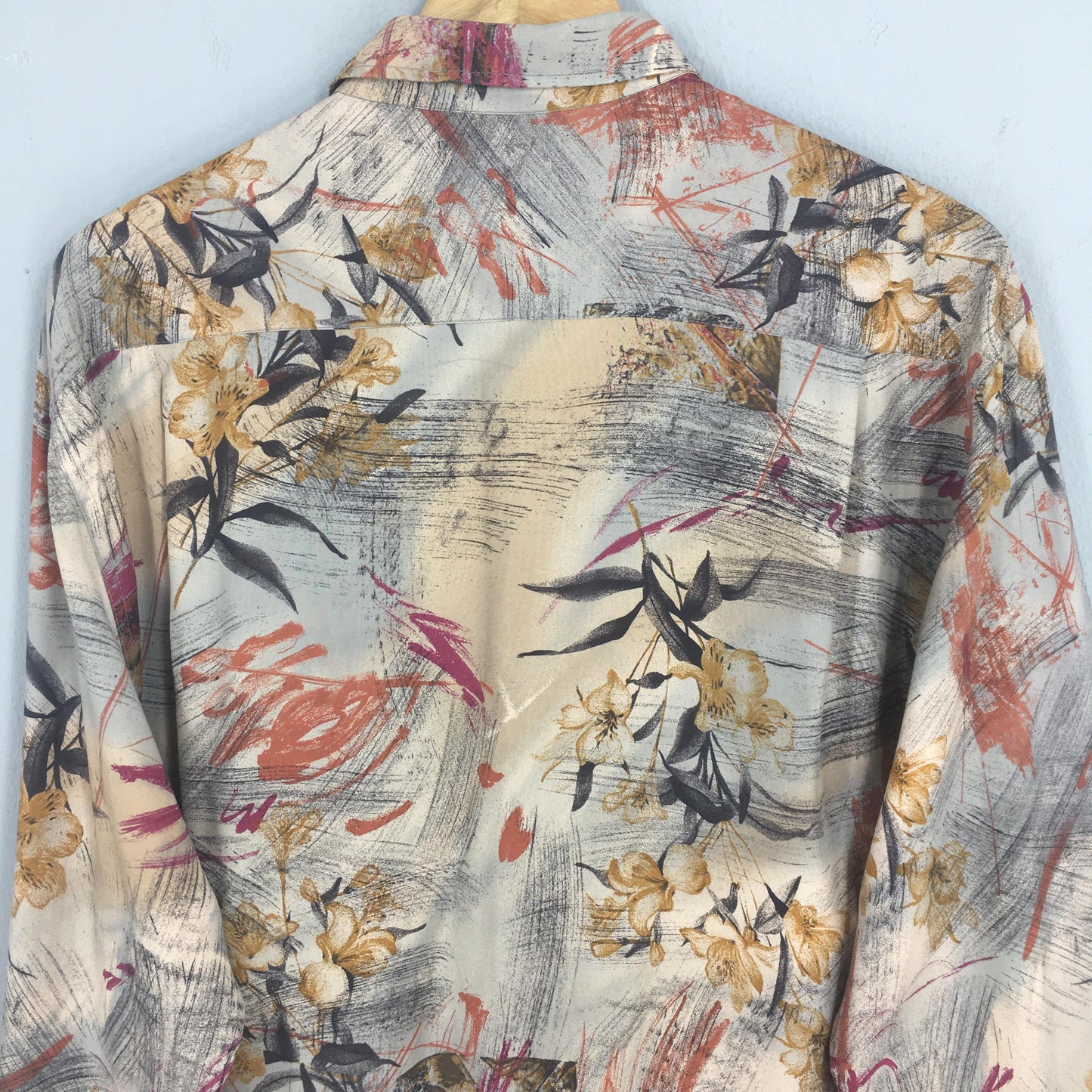 Flower Abstract Pattern Casual Silk Shirt Medium