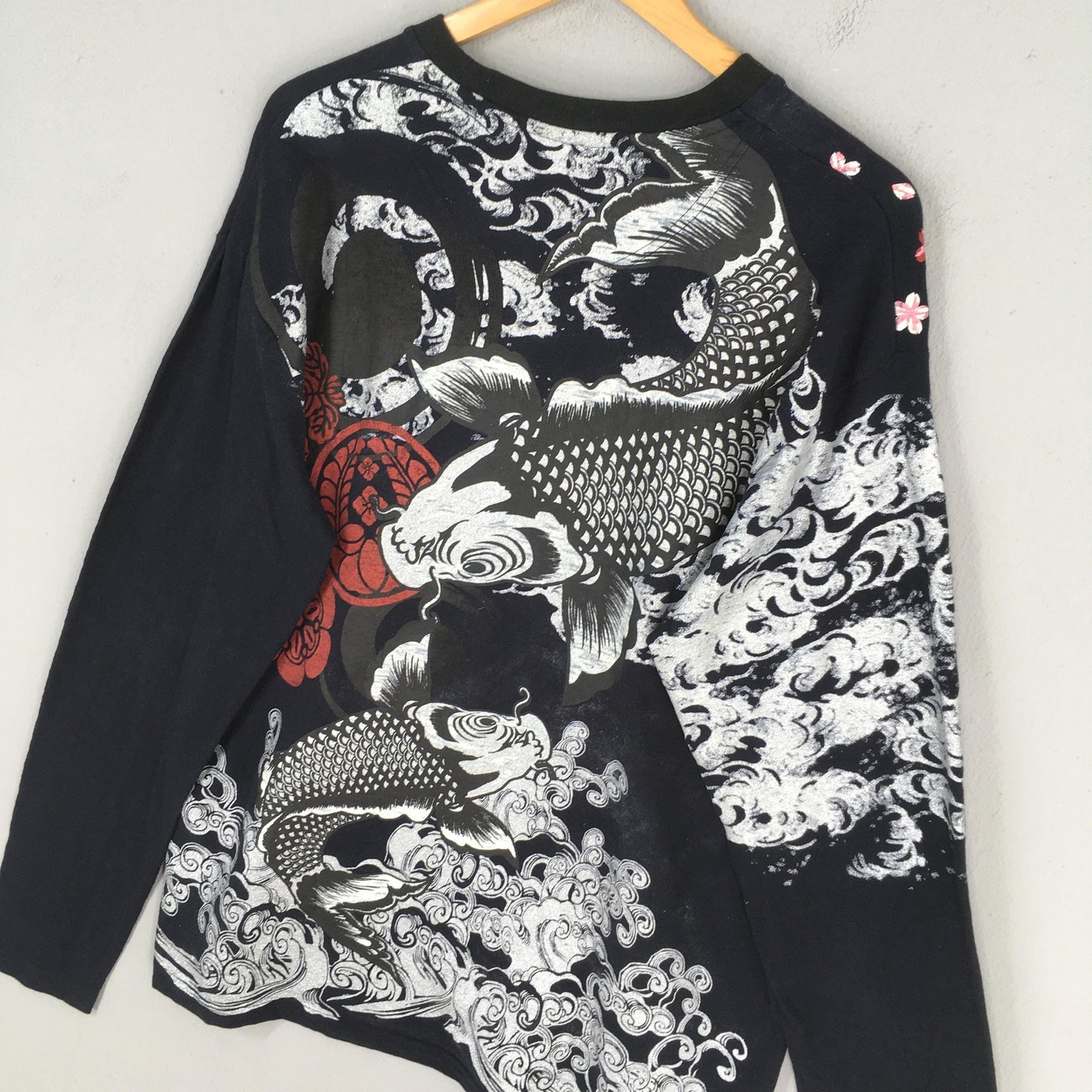 Fish Koi Japanese Culture Sukajan Black Tshirt XLarge