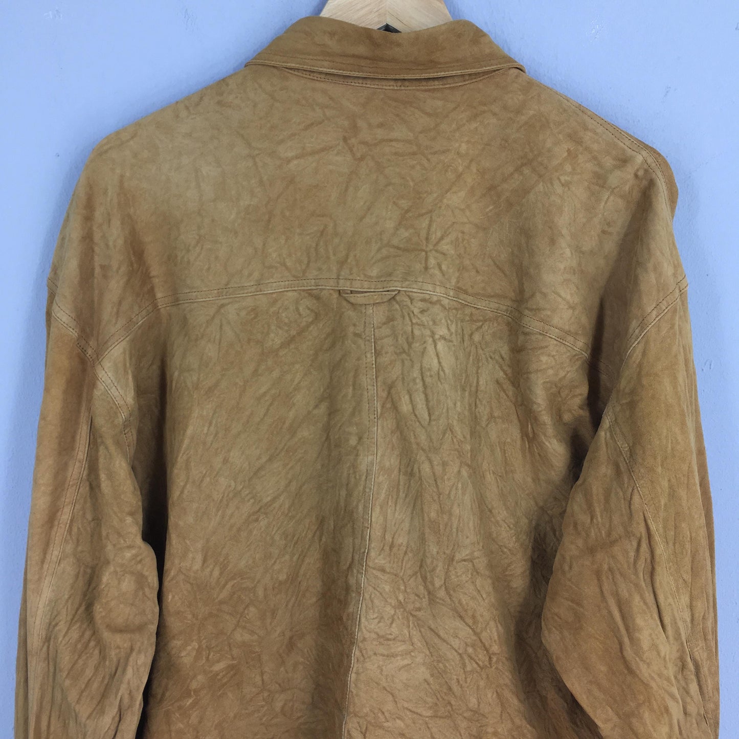 Vera Pelle Plain Brown Suede Leather Shirt XLarge
