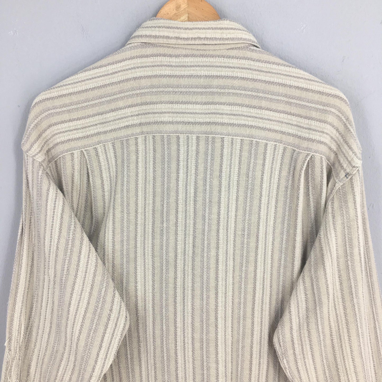 Multicolor Stripes Textured Pleated Flannel Shirt Large