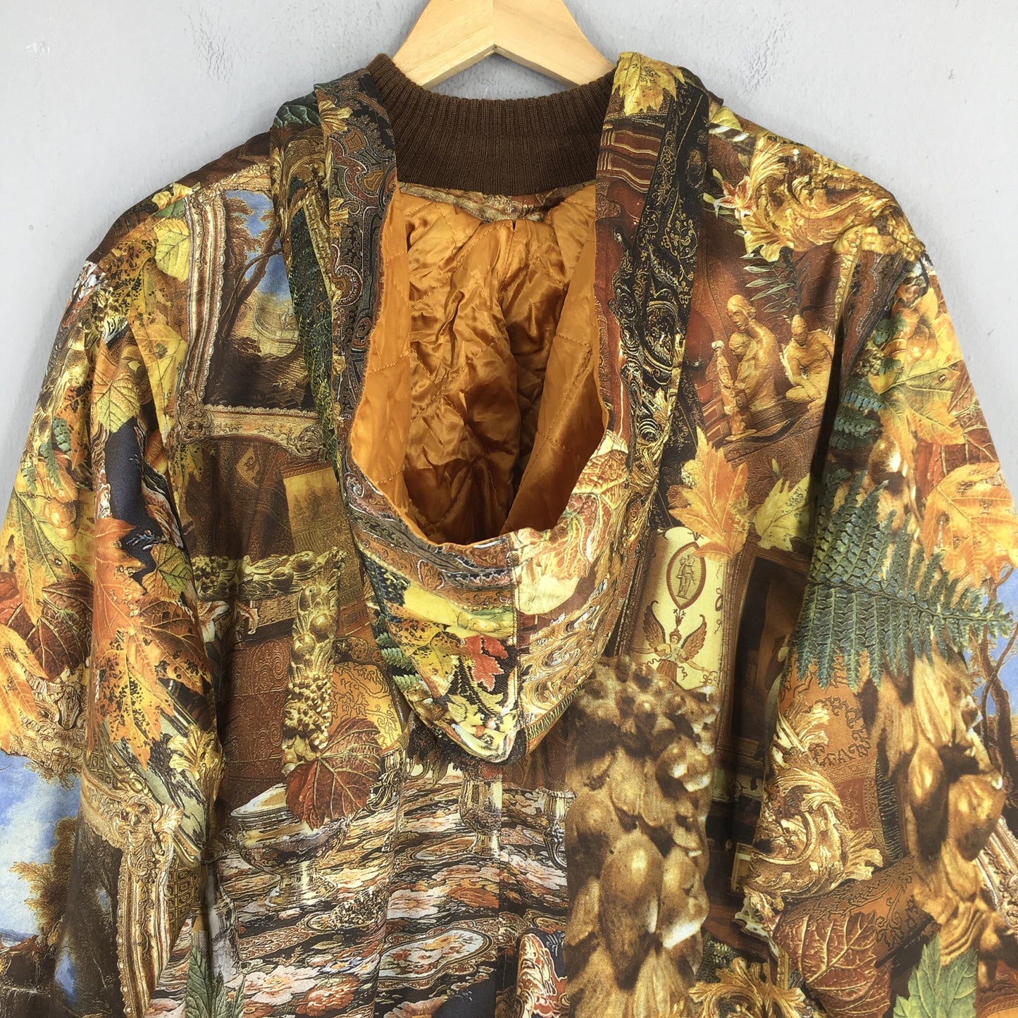 1990s Royalty Baroque Silk Hoodie Jacket Large