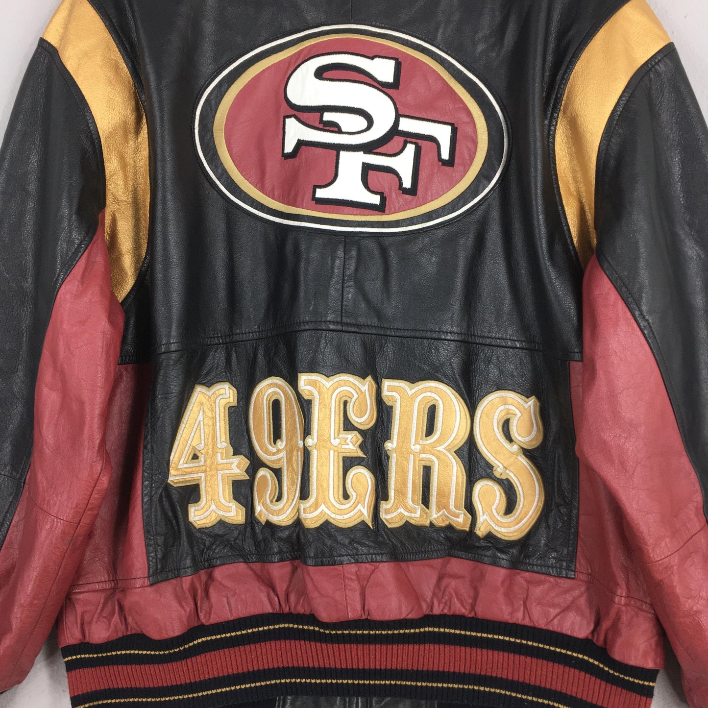 San Francisco 49ERS Red Black Bomber Leather Jacket Large