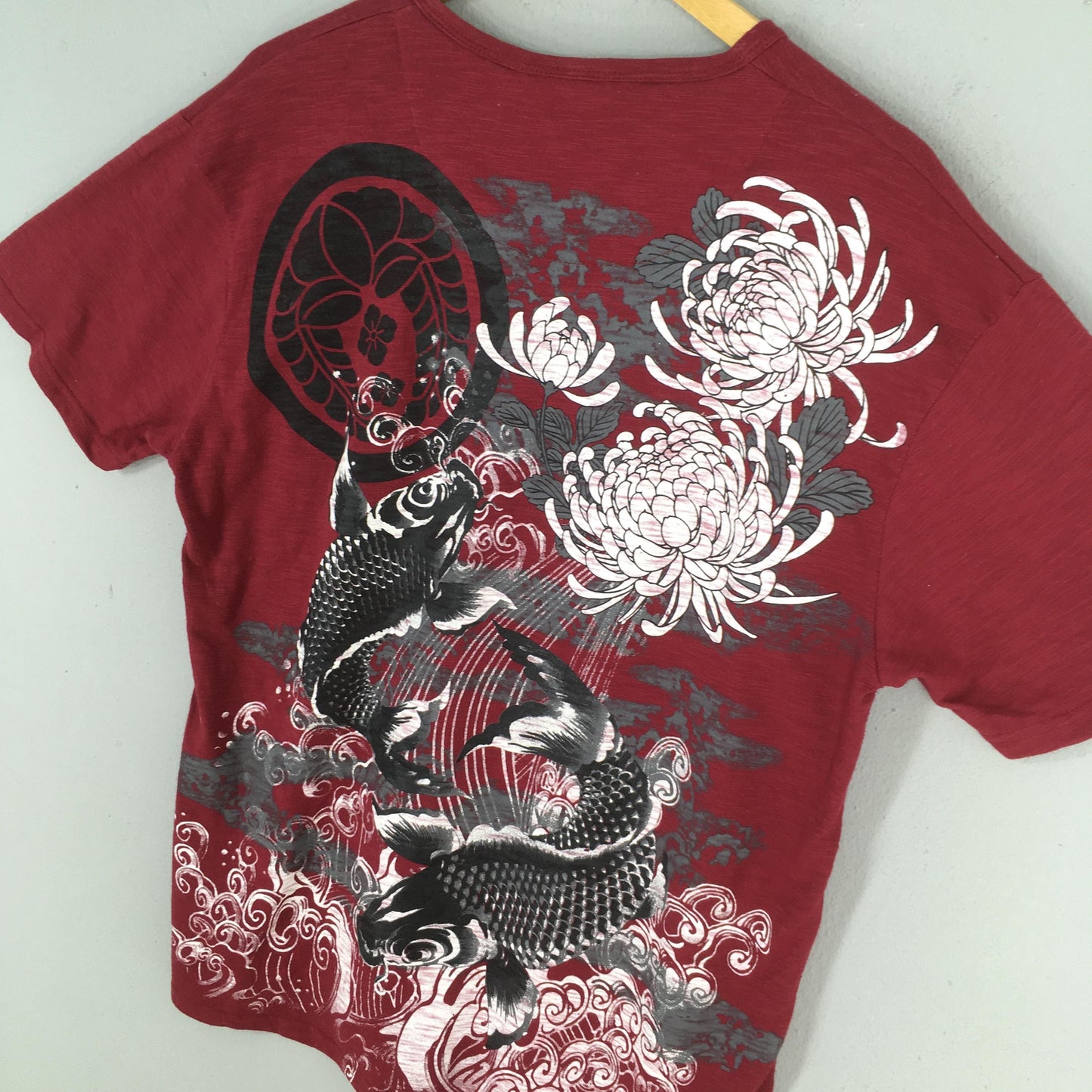 Fish Koi Japanese Culture Sukajan Red Tshirt Large