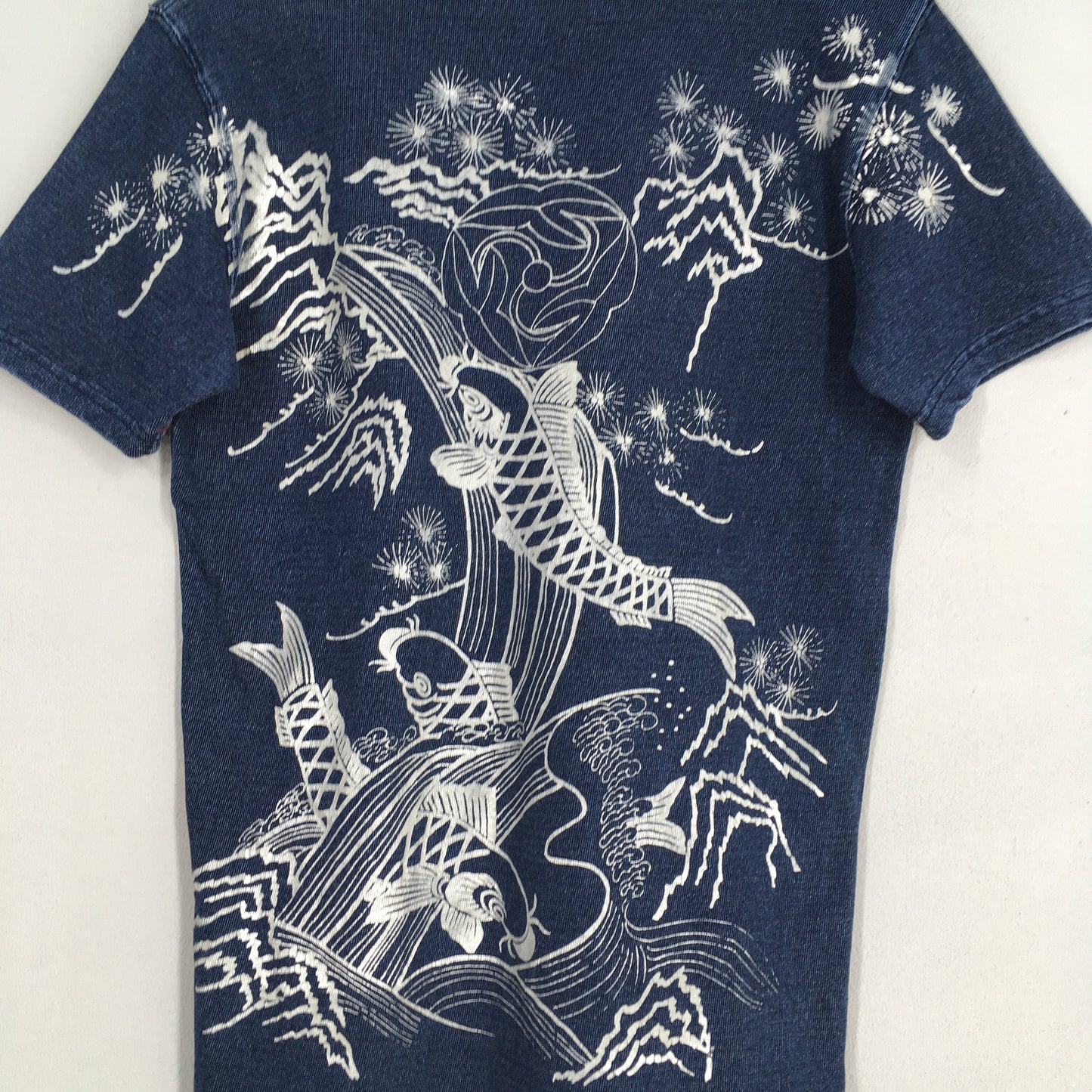 Eternal Japan Printed Fish Koi Sukajan Indigo Blue T shirt Small
