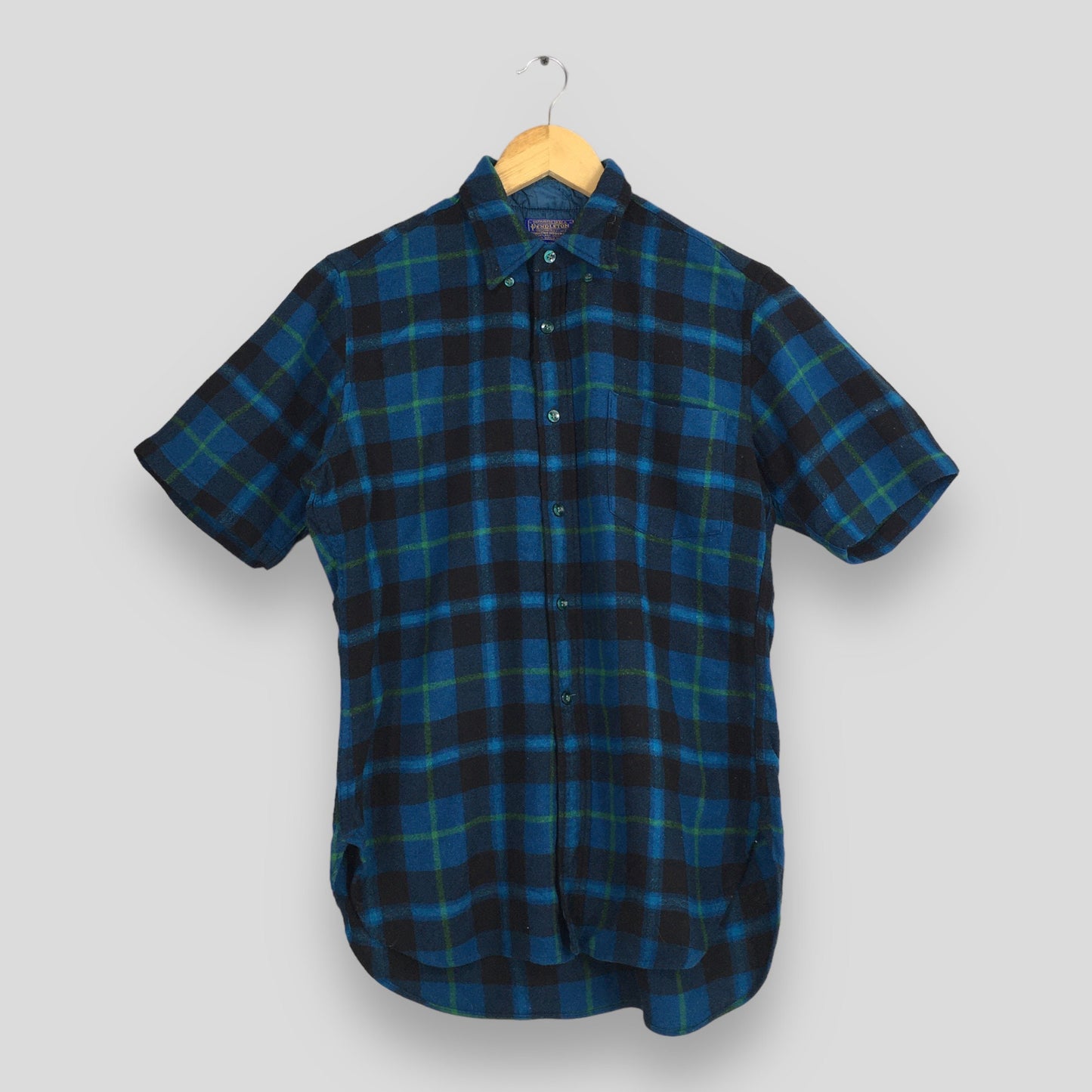 Pendleton Plaid Shadow Blue Checkered Wool Flannel Shirt Medium