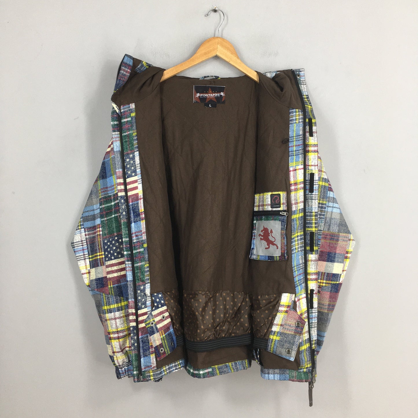 Plaid Checkered Ski Wear Hoodie Jacket Large