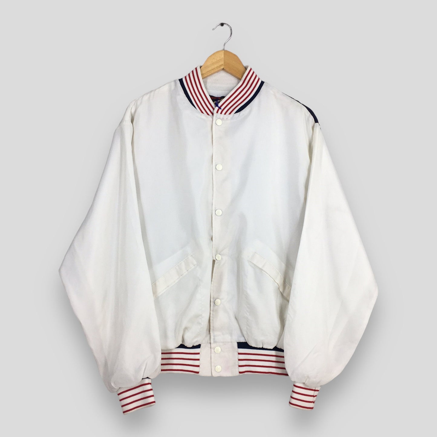 Vintage Usa Olympic White Satin Varsity Jacket Large