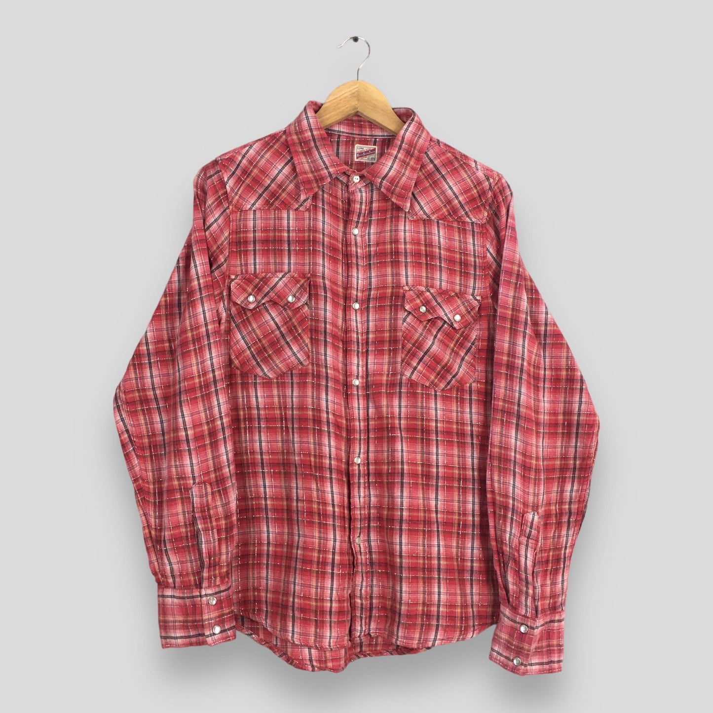 Tartan Checkered Red Western Shirt Large