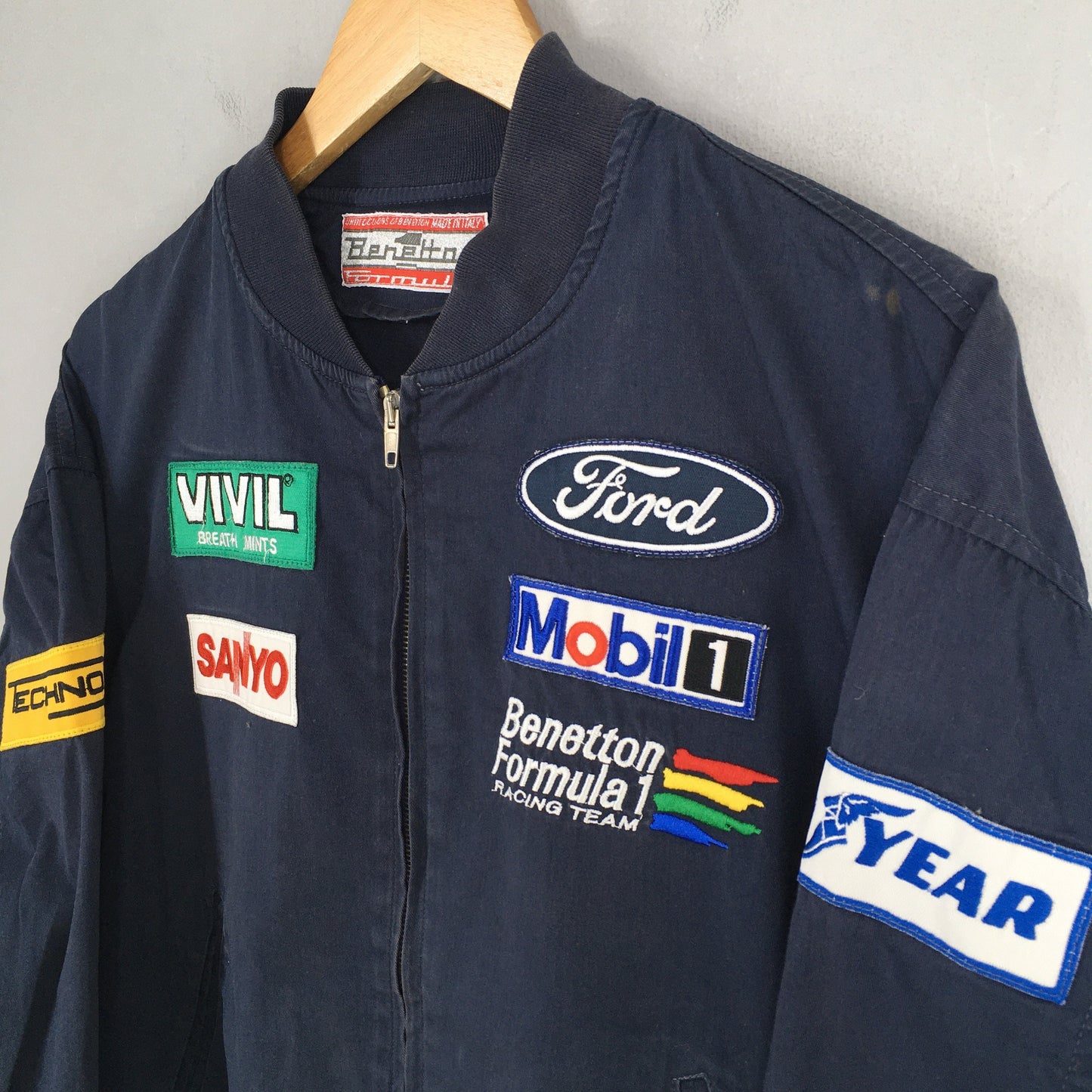 Benetton Formula 1 Embroidery Blue Cotton Jacket Large