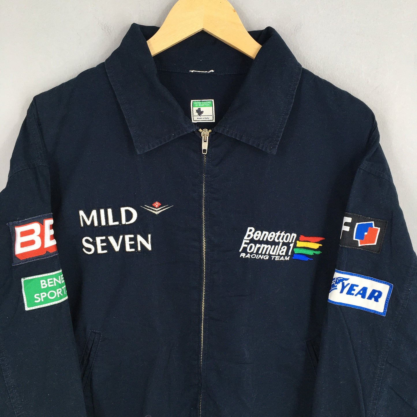 Benetton Formula 1 Embroidery Blue Bomber Jacket Large