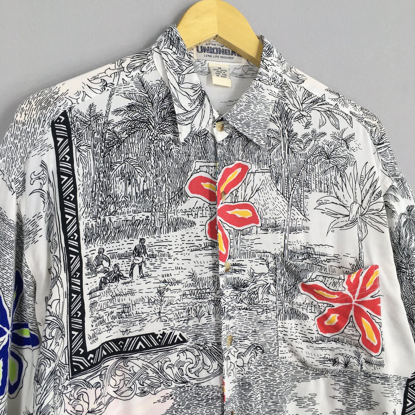 Unionbay Summer Hawaiian Flower Art Rayon Shirt Medium