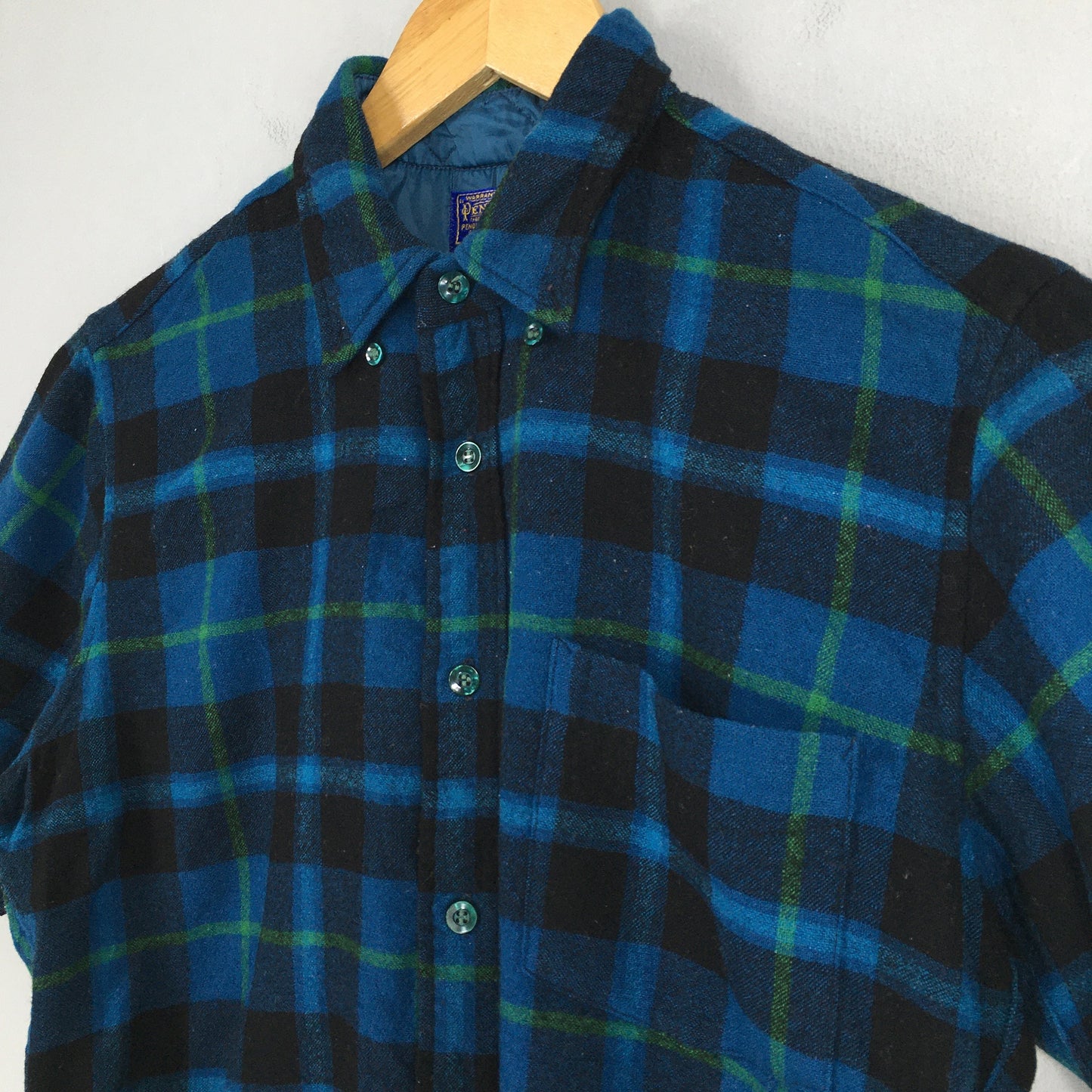 Pendleton Plaid Shadow Blue Checkered Wool Flannel Shirt Medium