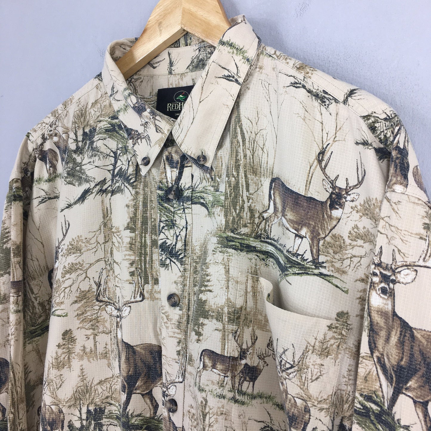 Red Head Deer Prints Rustic Button Up XLarge