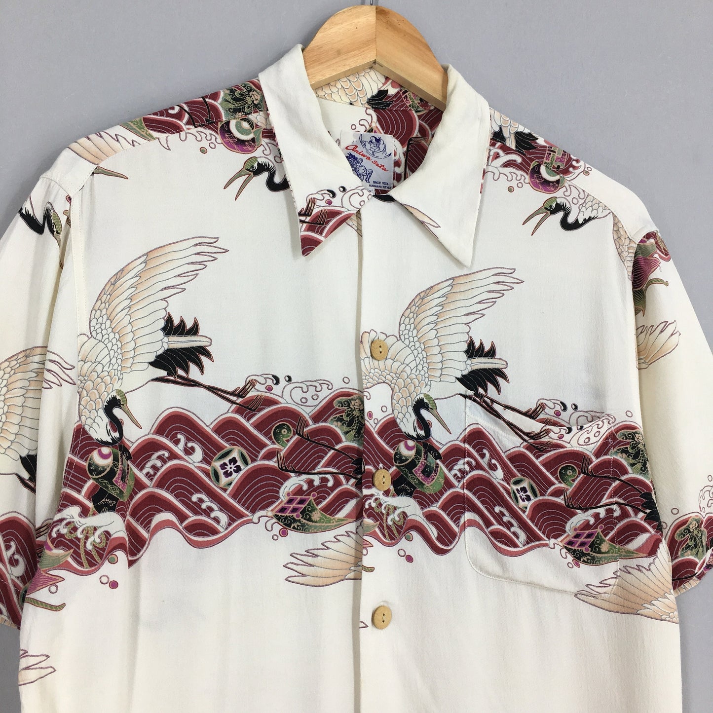 Oniwa Soto Hawaiian Japanese Phoenix Bird Rayon Shirt Medium