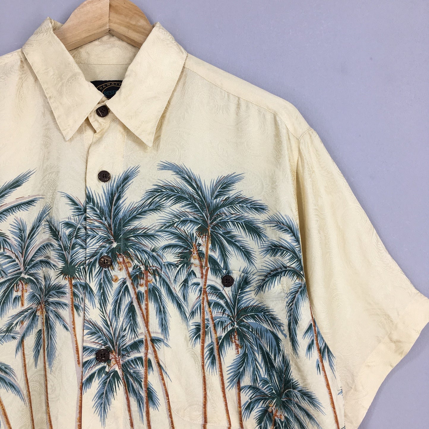 Hawaiian Palm Tree Tropical Silk Shirt Medium