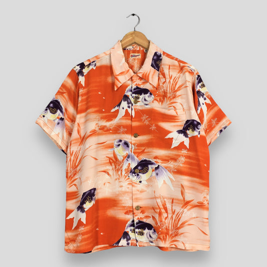 Sun Surf Toyo Aloha Koi Fish Rayon Shirt Medium