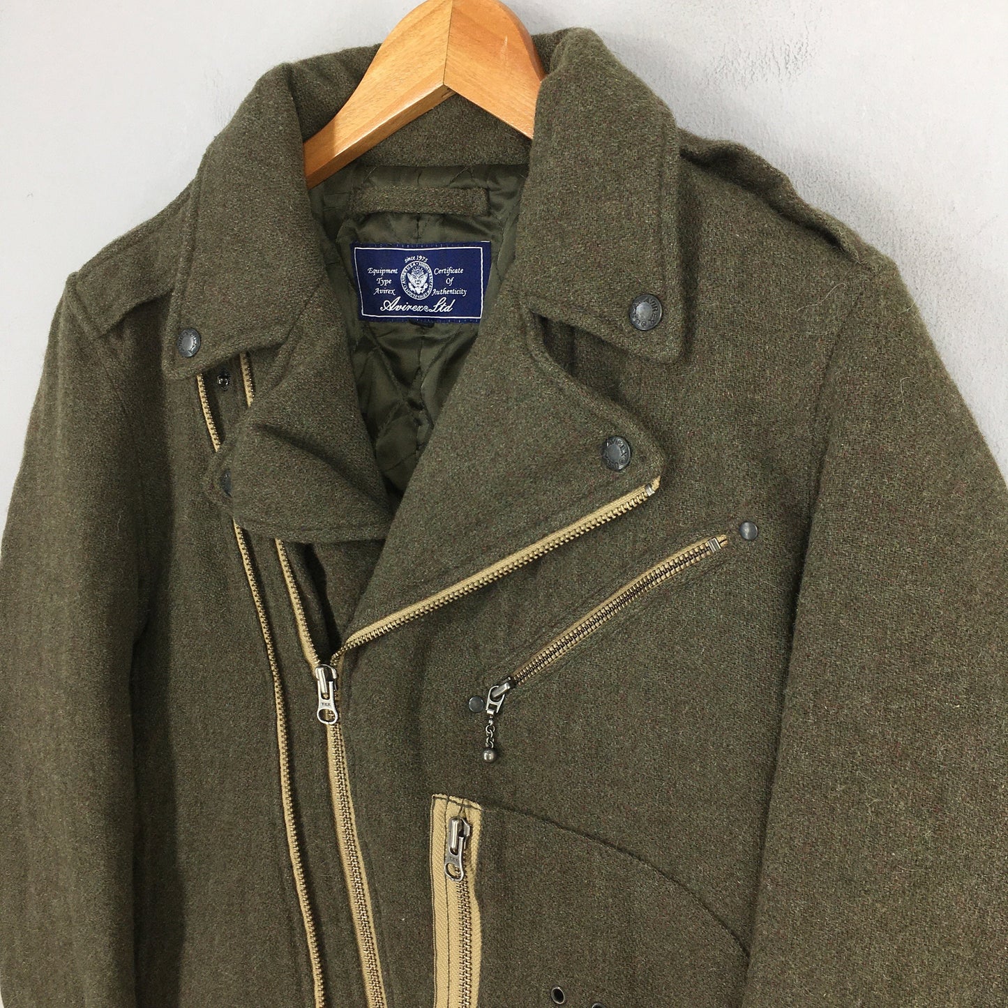 Avirex Ltd Double Collar Olive Green Wool Jacket Medium