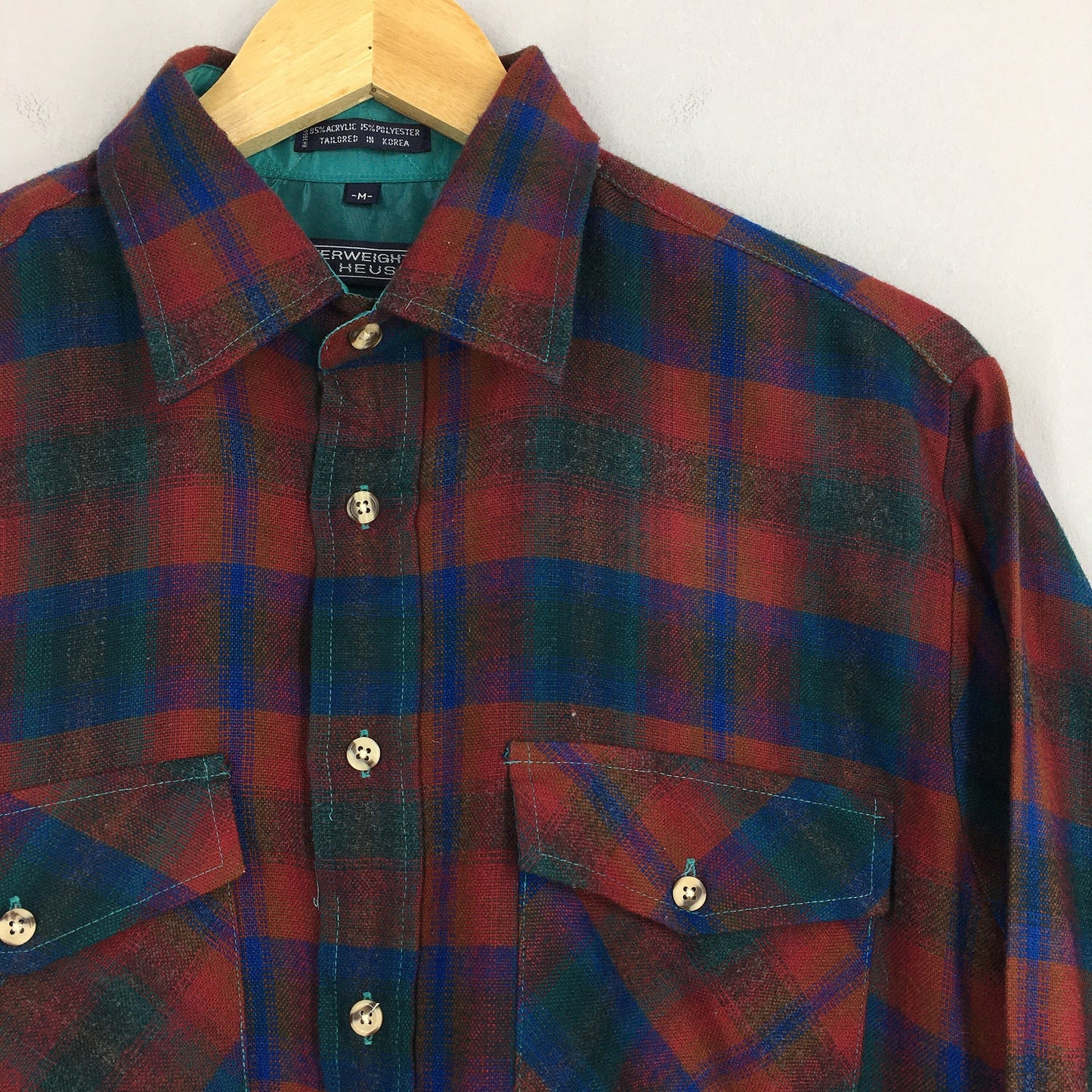 Van Heusen Plaid Shadow Red Flannel Shirt Medium