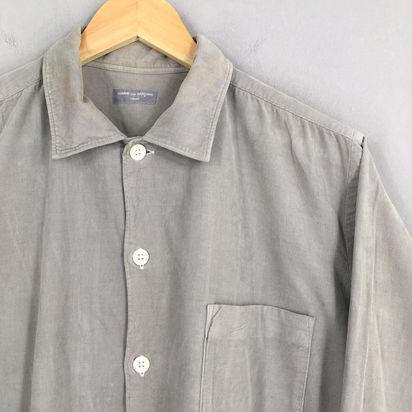 Comme Des Garcons Homme Buttondown Gray Corduroy Shirt Large