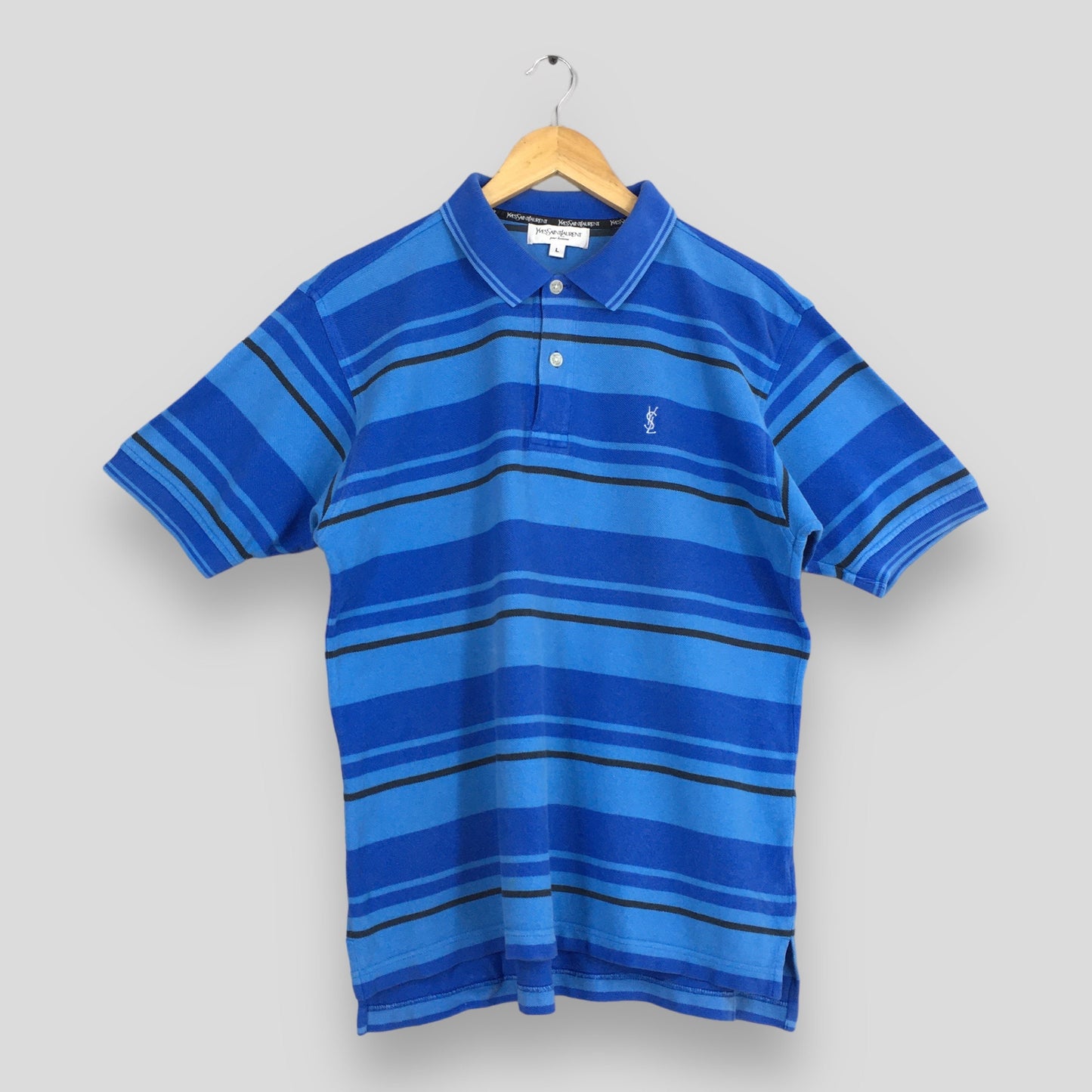 YSL Yves Saint Laurent Polo Stripes Blue Shirt Large