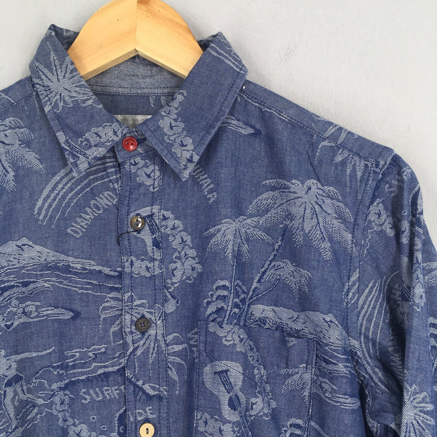 Takeo Kikuchi Japan Palm Tree Tropical Blue Shirt Small