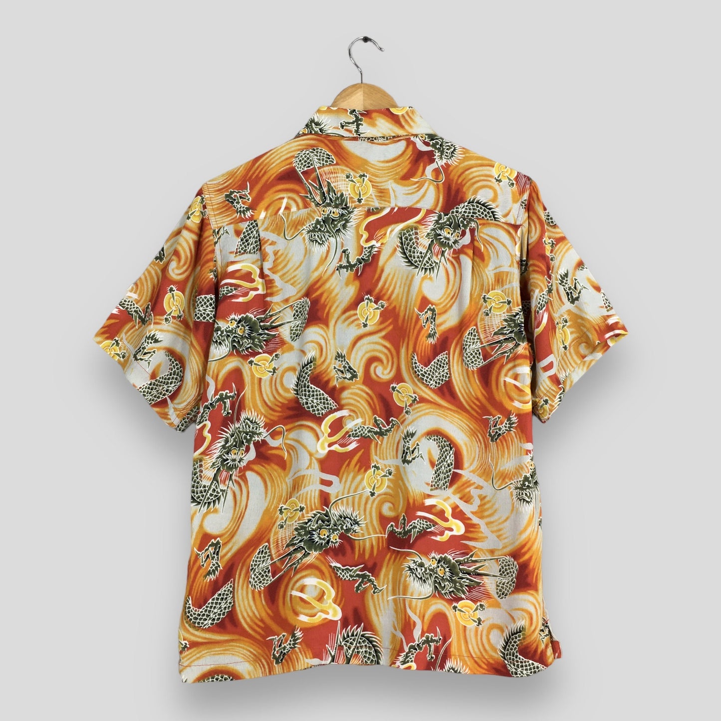 Hawaiian Japanese Dragon Orange Rayon Shirt Medium