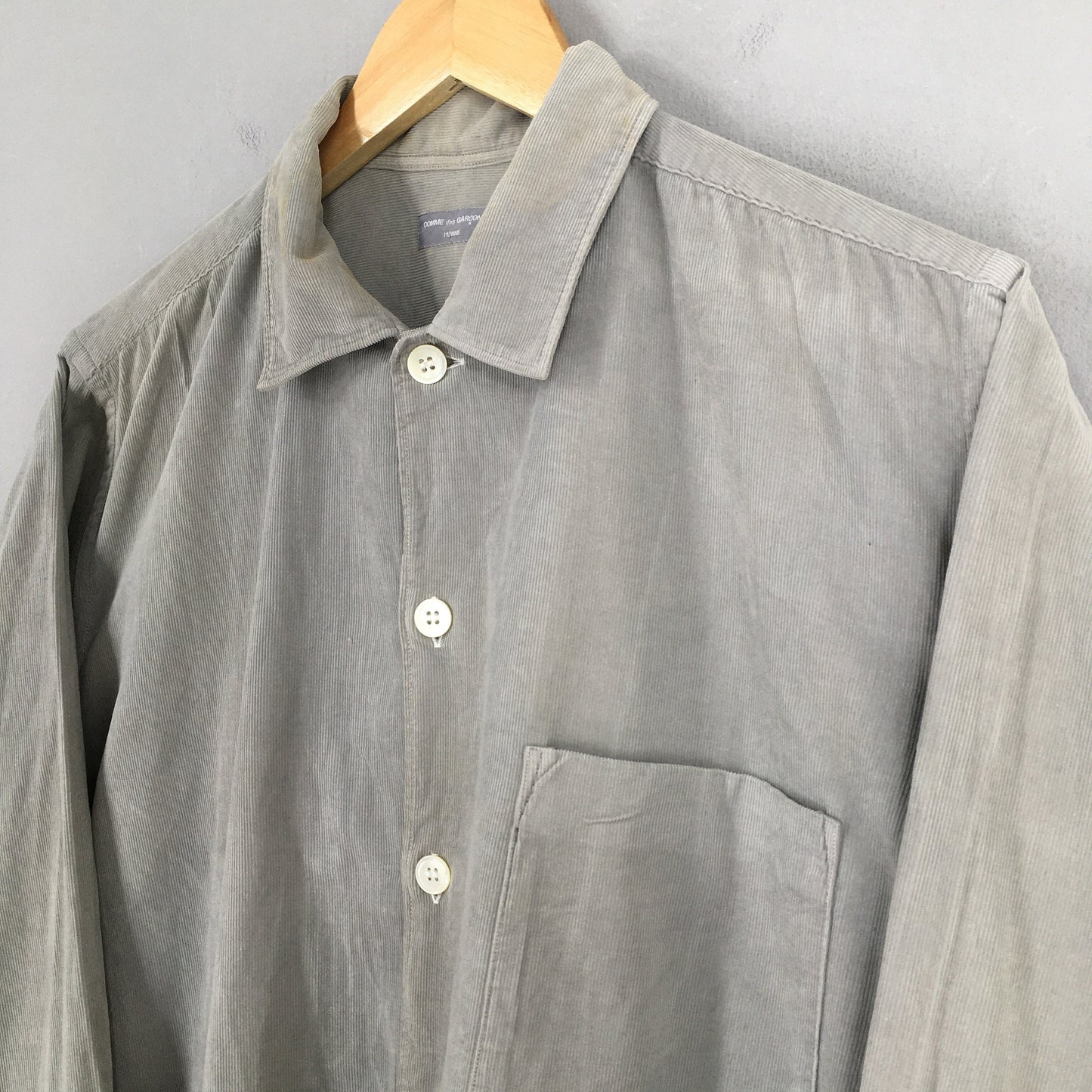 Comme Des Garcons Homme Buttondown Gray Corduroy Shirt Large