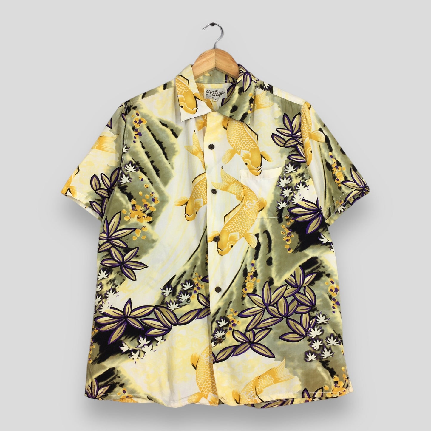 Hawaiian Patina Japanese Koi Fish Rayon Shirt Large