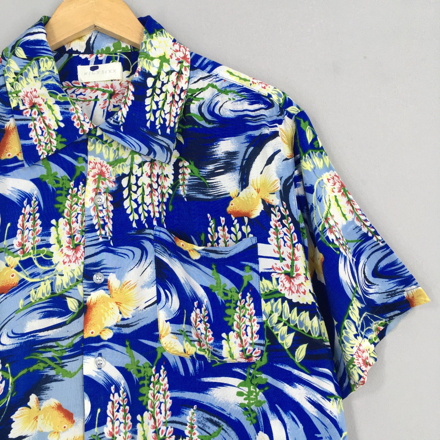 Hawaiian Patina Japanese Gold Fish Rayon Shirt Medium