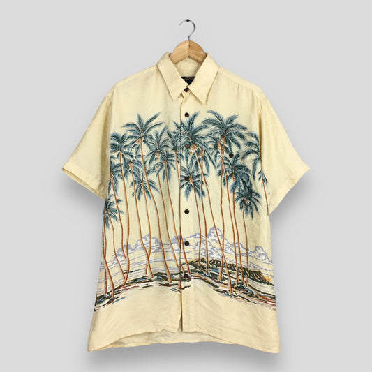 Hawaiian Palm Tree Tropical Silk Shirt Medium