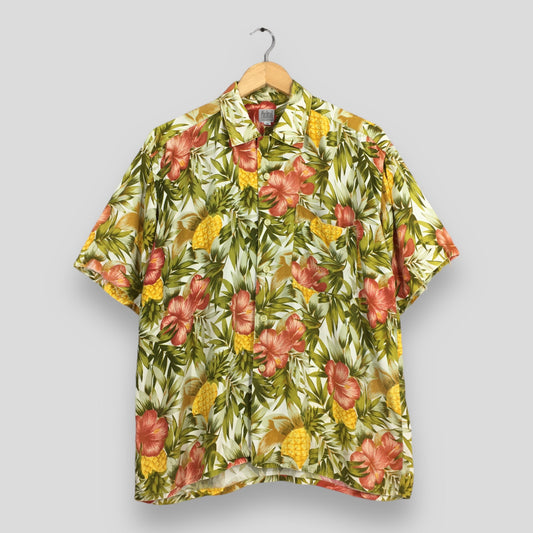 Floral Pineapple Hawaiian Aloha Shirt Medium