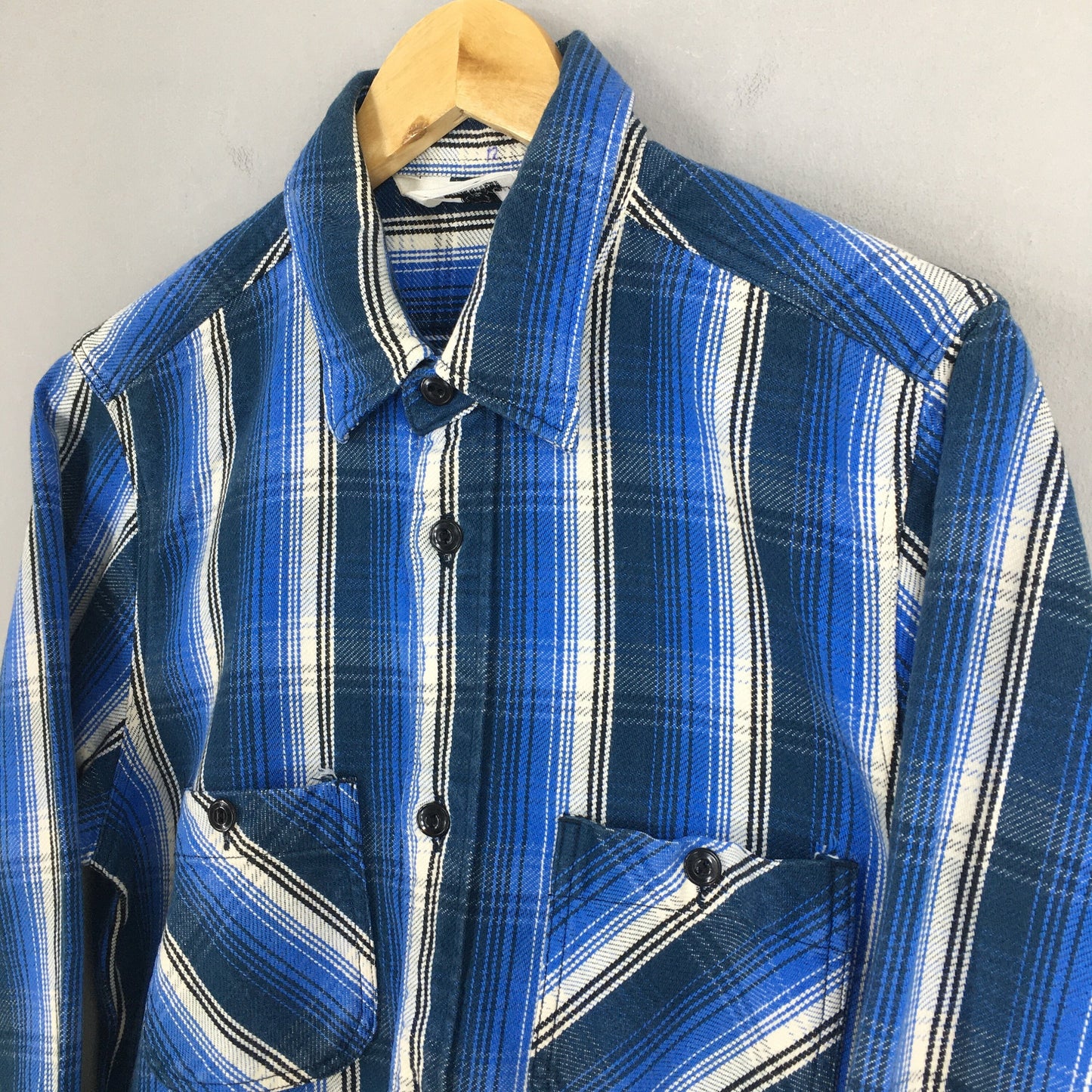 United Arrows Japan Plaid Shadow Check Blue Flannel Large