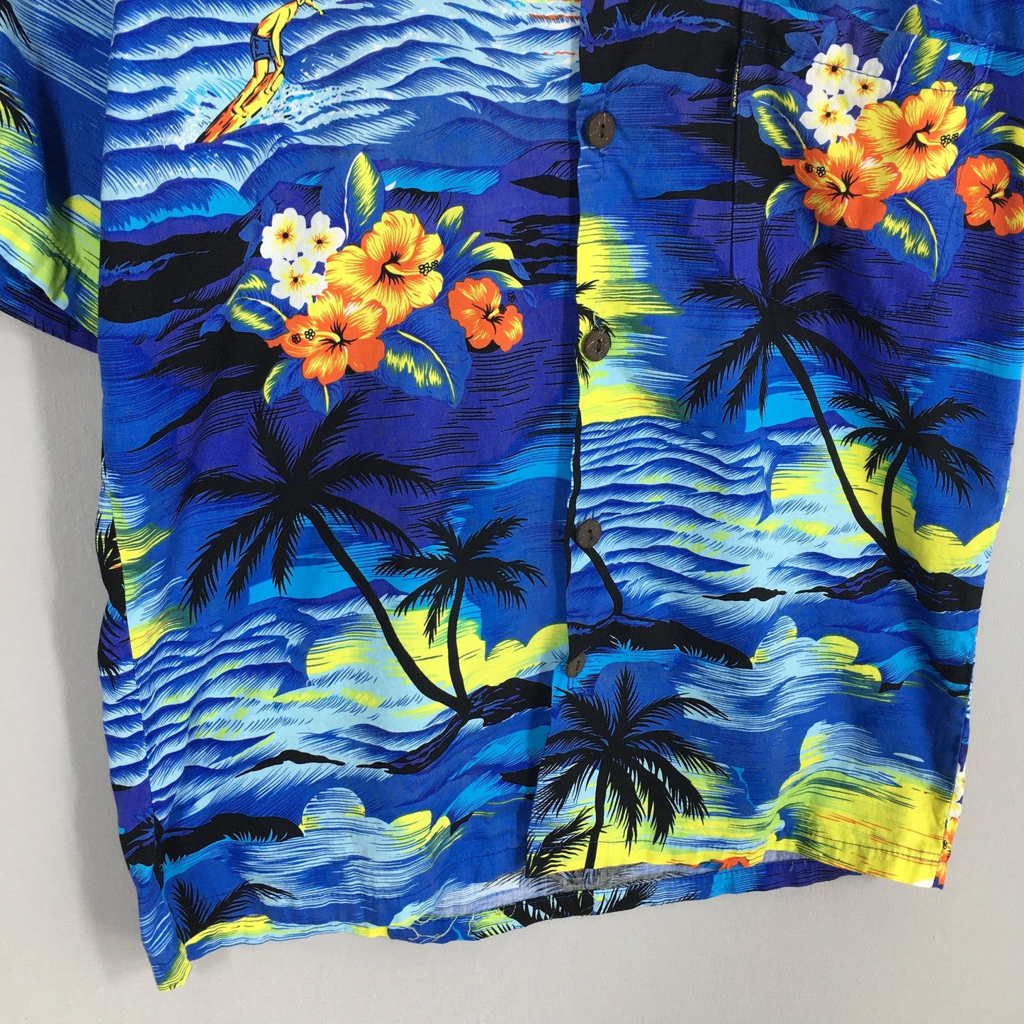 Hawaiian Surfing Palm Tree Aloha Cotton Shirt Small