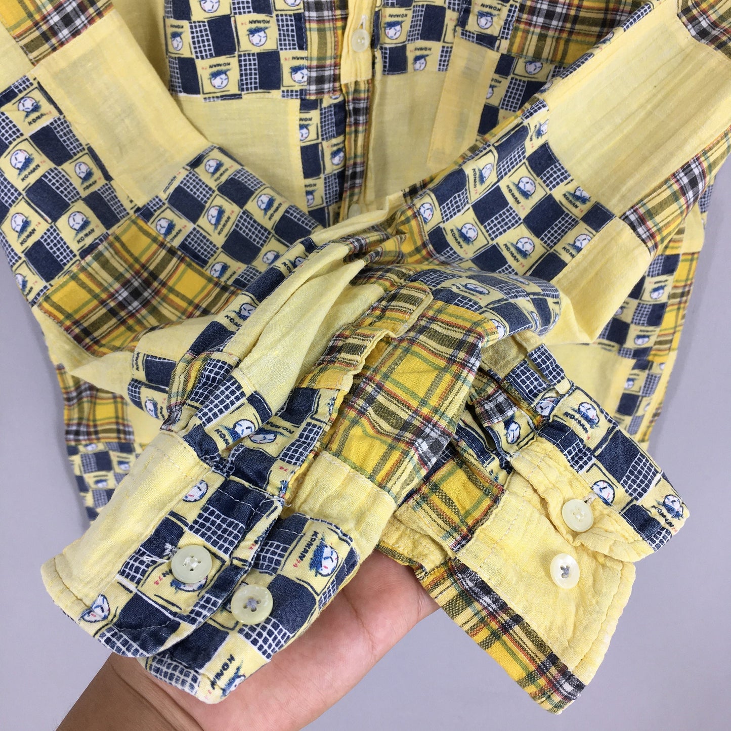 Spice Island Patchwork Yellow Checkered Flannel Shirt Medium