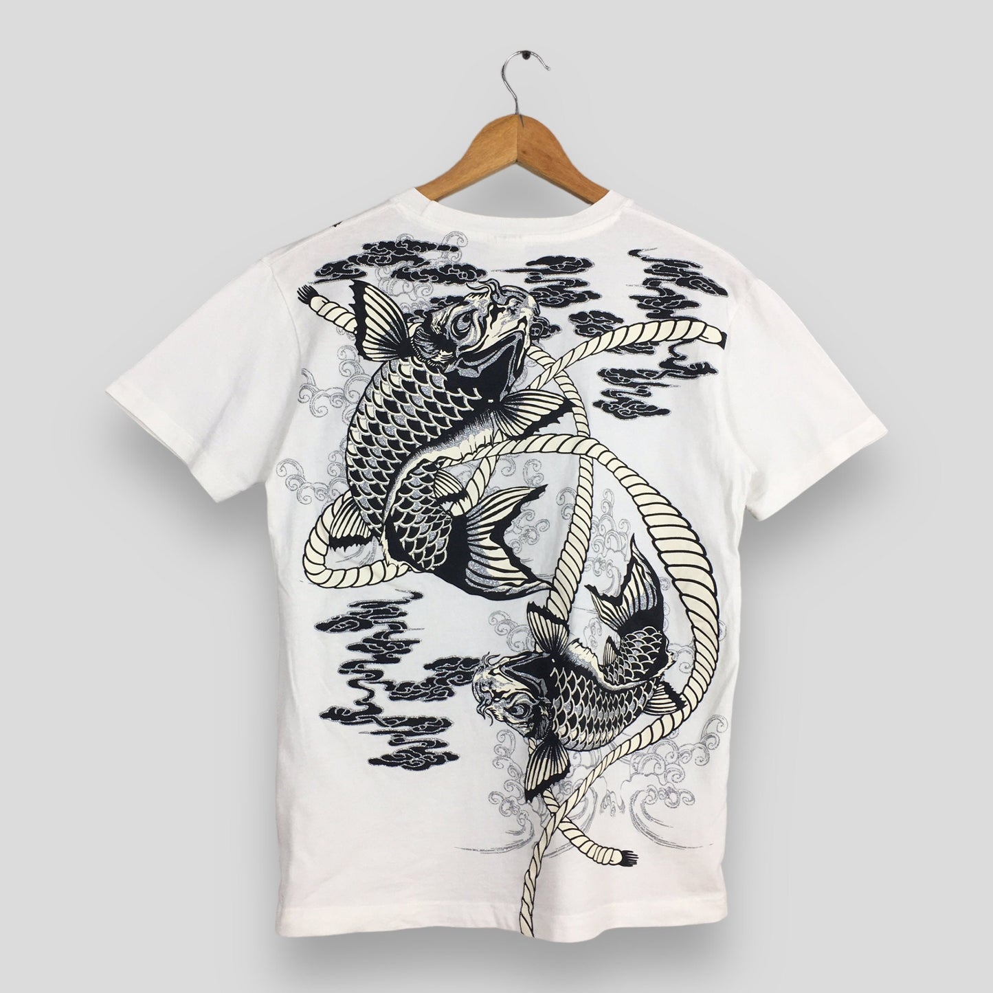 Fish Koi Japanese Sukajan White T shirt Small