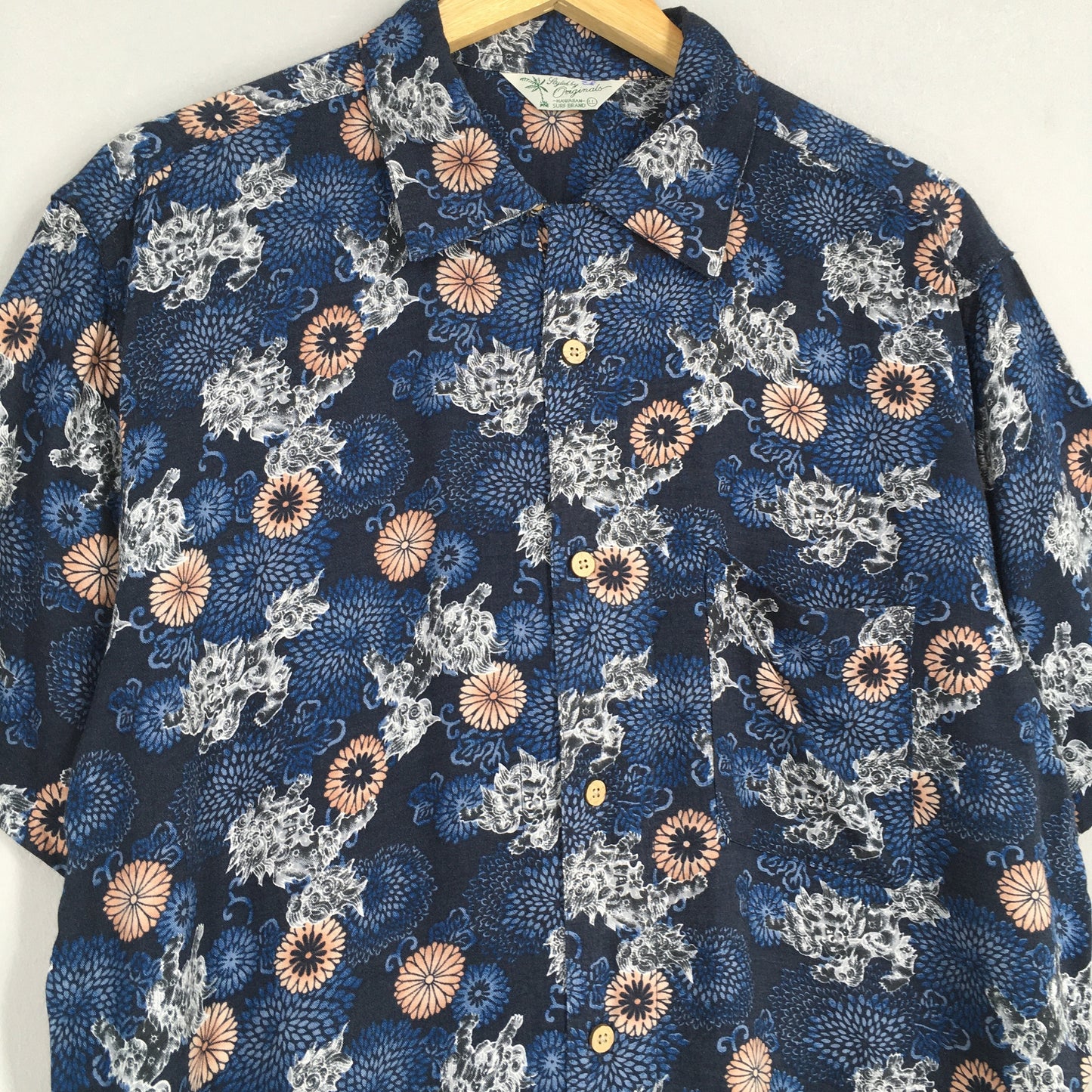 Vintage 80s Hawaii Sakura Blossom Rayon Shirt Large