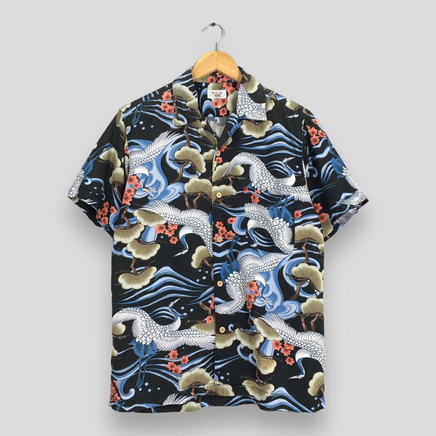 Hawaiian Japanese Culture Phoenix Bird Rayon Shirt Medium