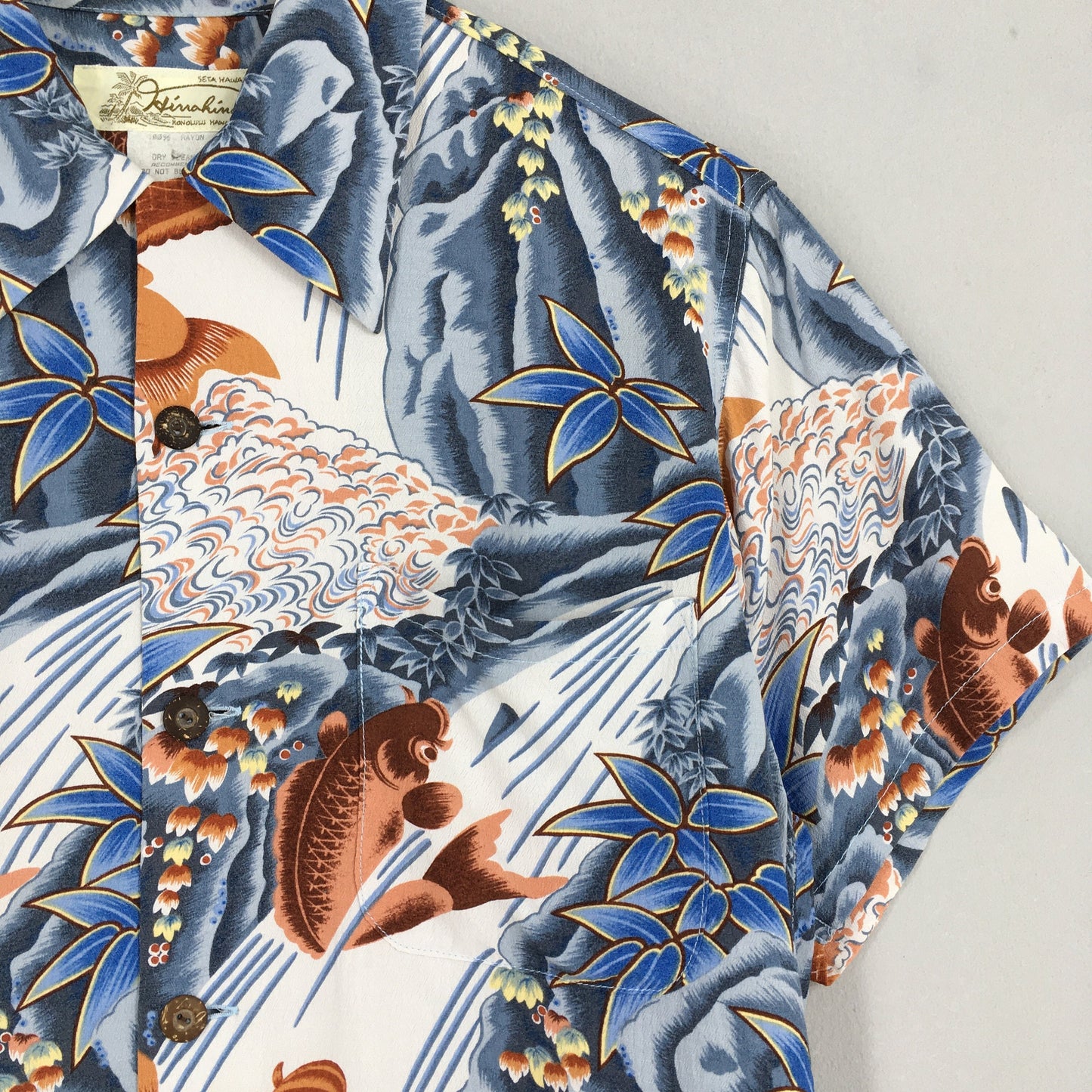 Hawaiian Patina Japanese Koi Fish Rayon Shirt Small