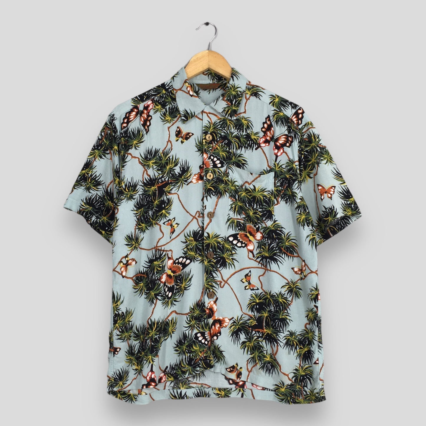 Kalaupapa Hawaiian Tropical Butterflies Rayon Shirt Medium