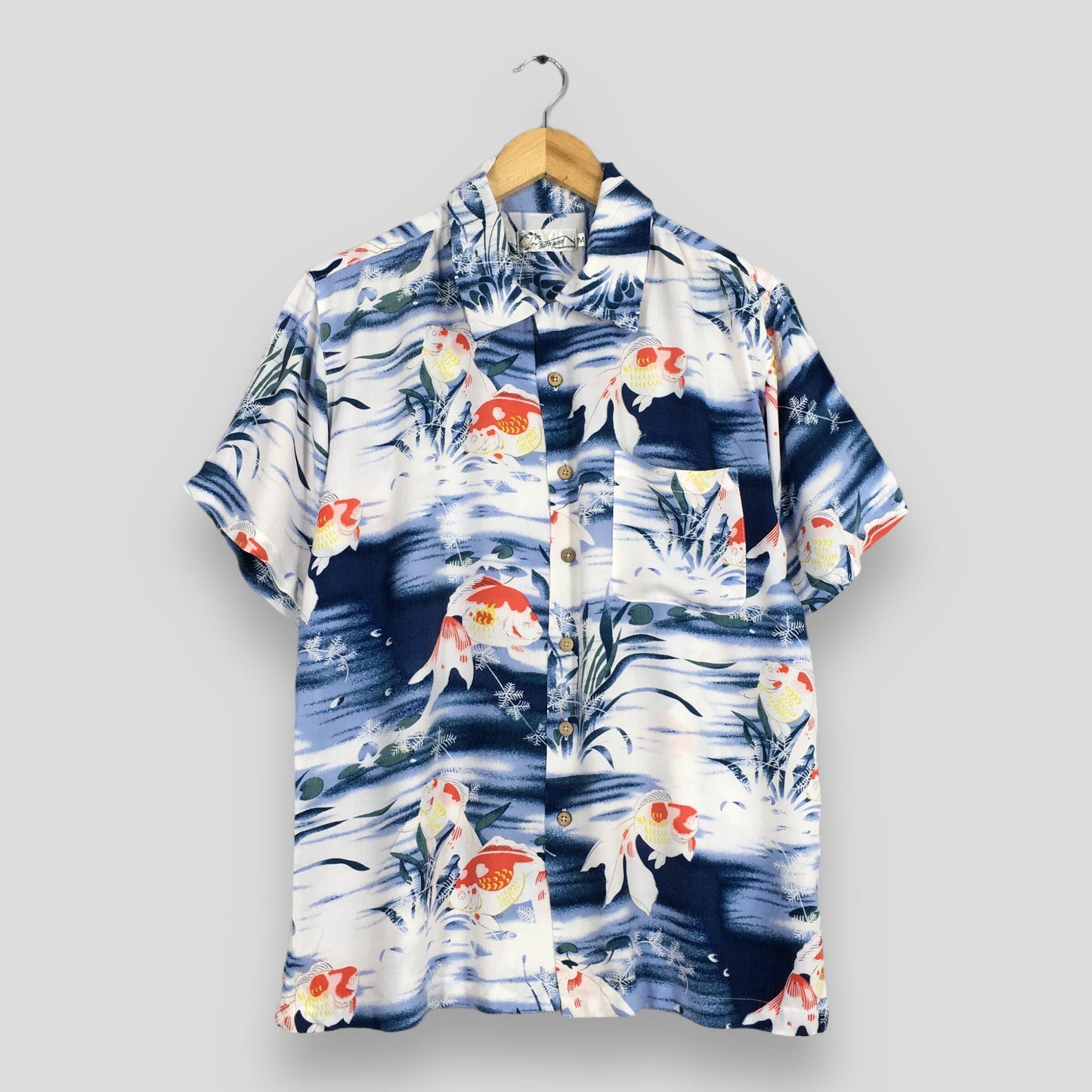 Hawaiian Japanese Gold Fish Rayon Shirt Medium