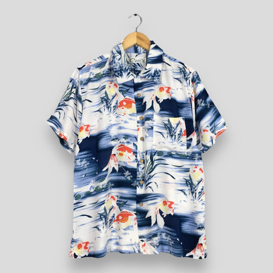 Hawaiian Japanese Gold Fish Rayon Shirt Medium