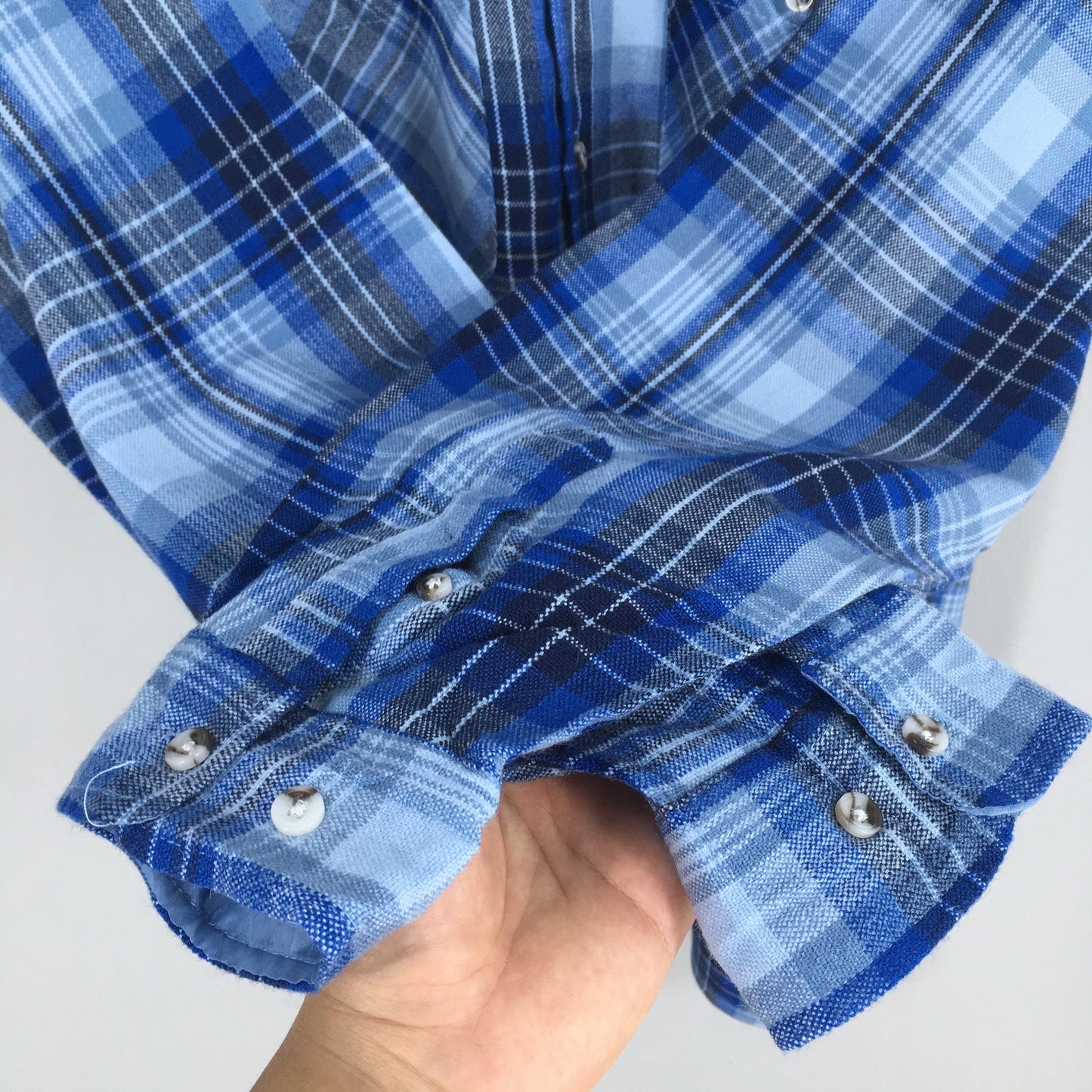 Plaid Shadow Checked Blue Flannel Shirt Large