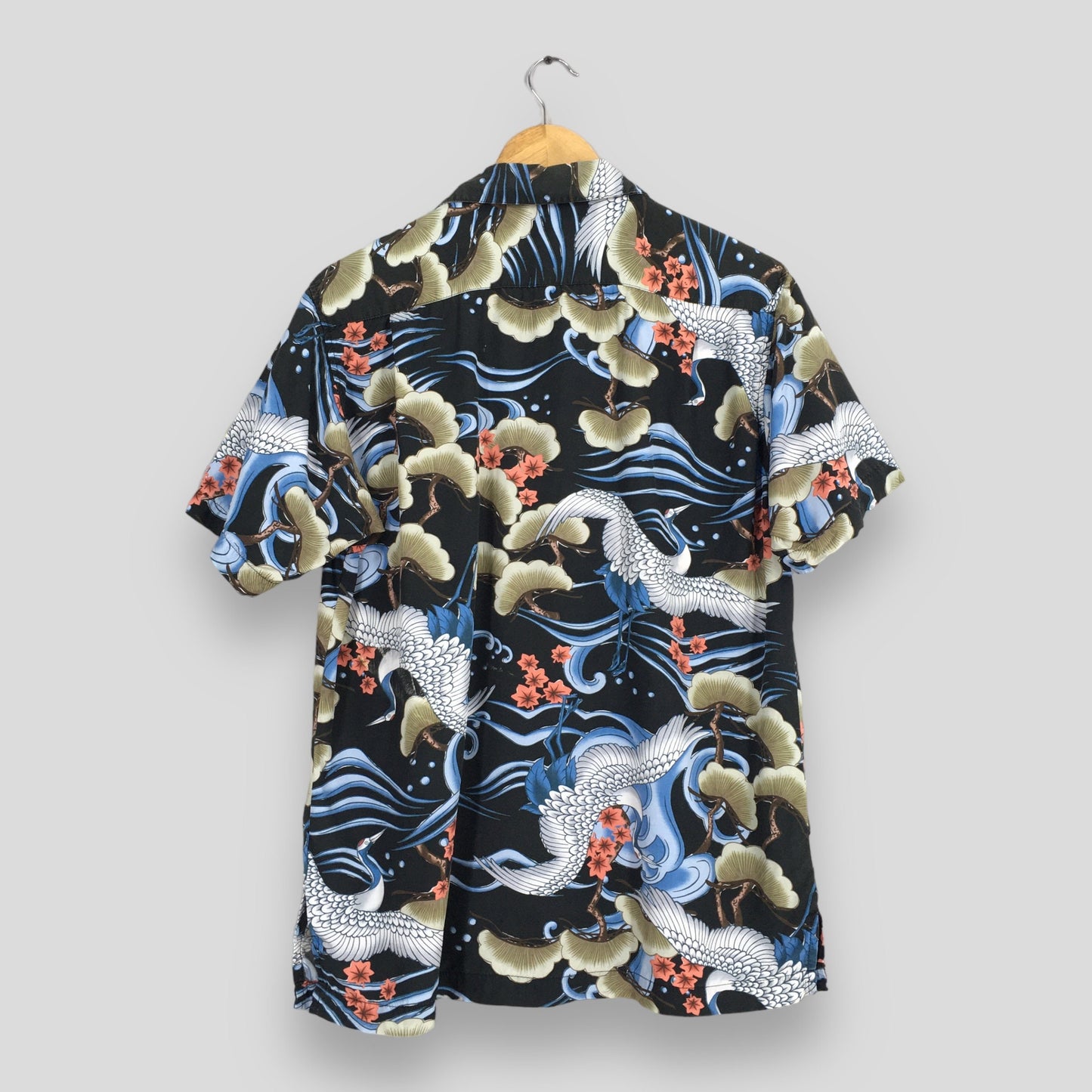 Hawaiian Japanese Culture Phoenix Bird Rayon Shirt Medium