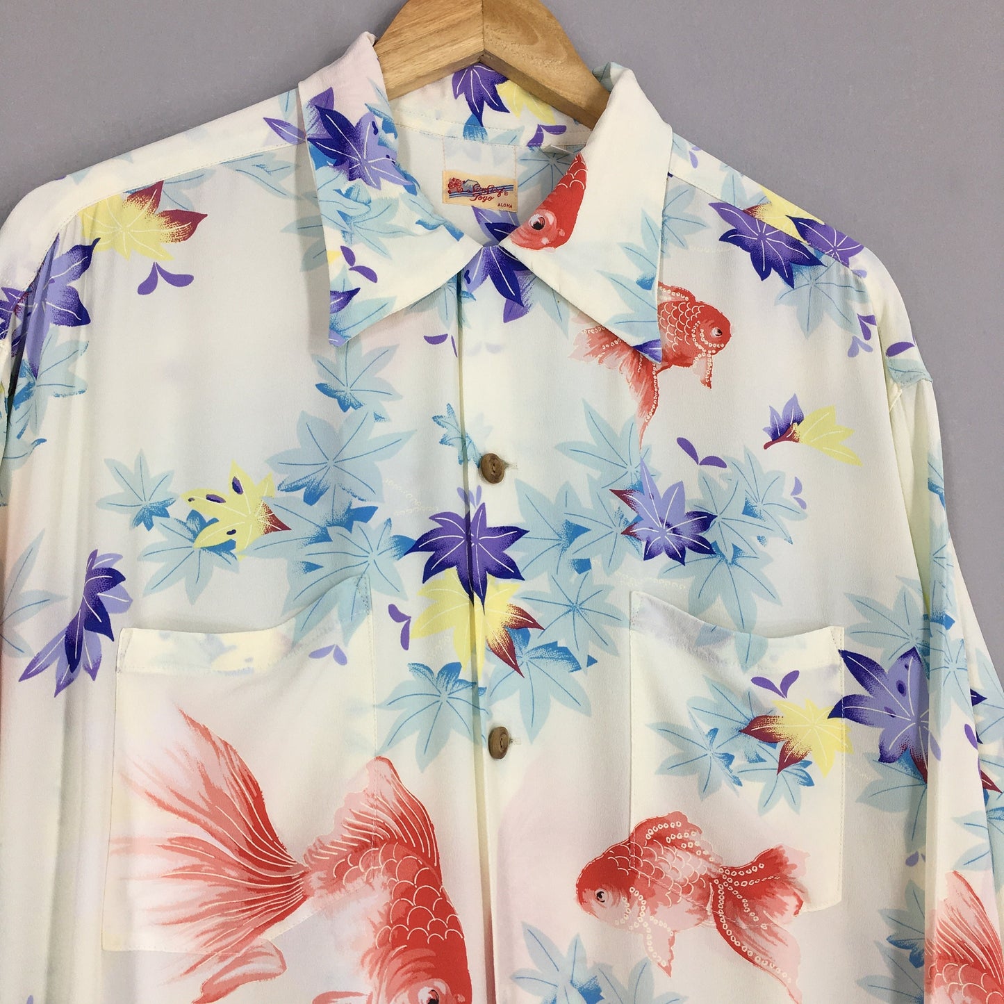 Hawaiian Japanese Sun Surf Toyo Gold Fish Rayon Shirt XLarge