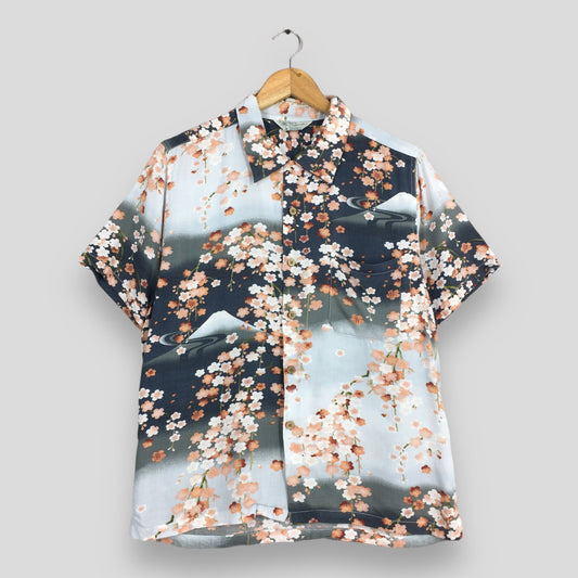 Aloha Sakura Floral Blossom Japan Rayon Shirt Large