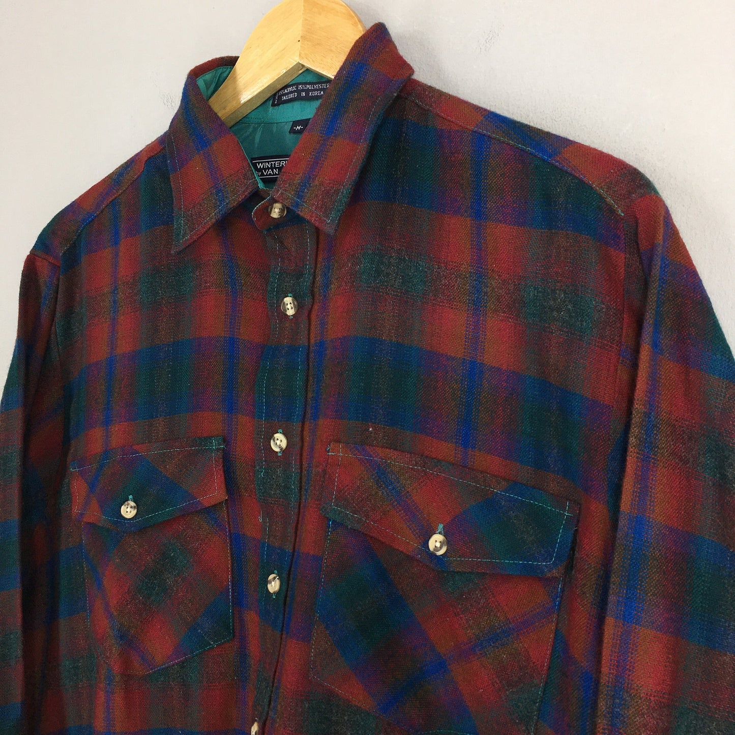 Van Heusen Plaid Shadow Red Flannel Shirt Medium