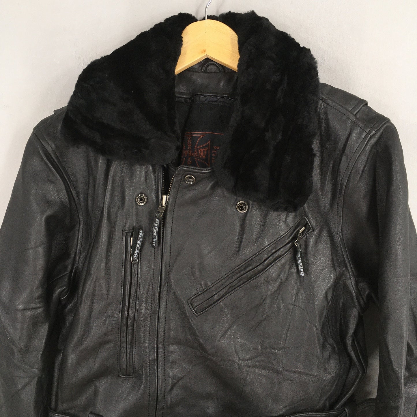 Corin Outlaw Japan Faux Fur Collar Punk Leather Jacket Small