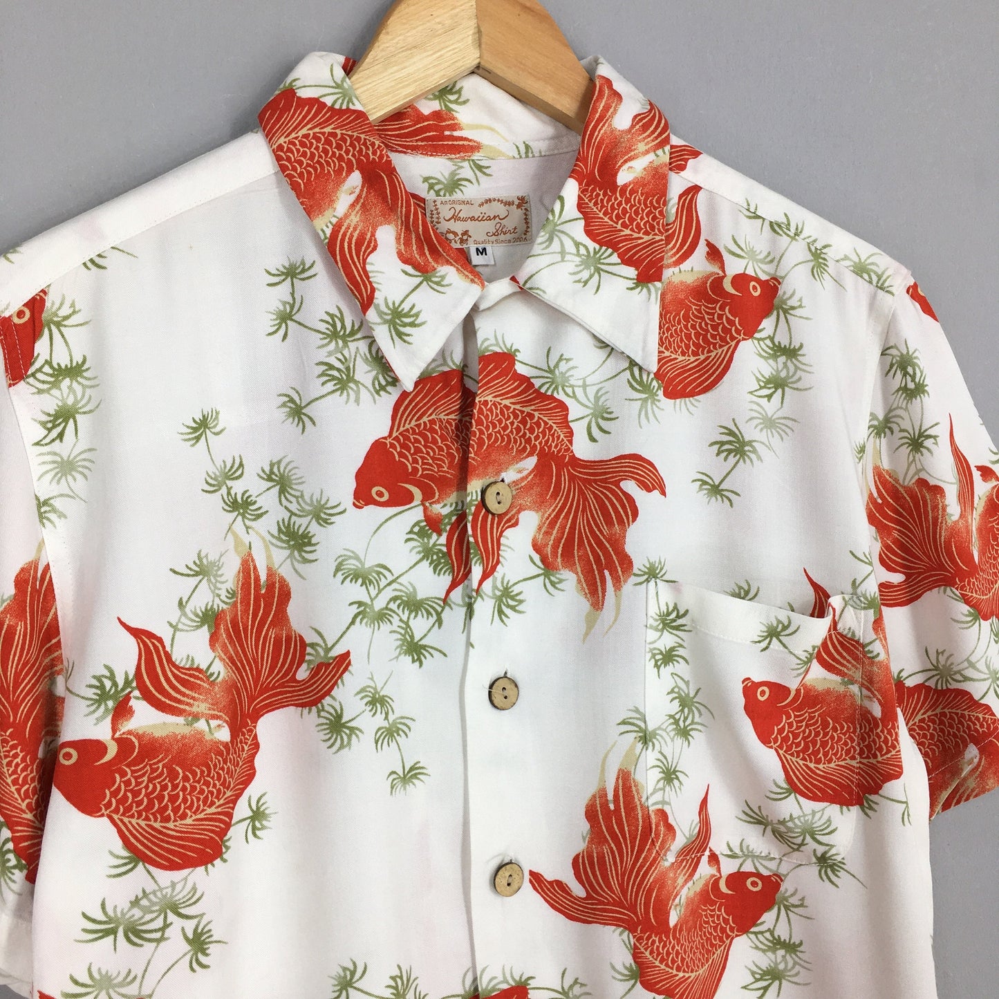 Hawaiian Japanese Gold Fish Rayon Shirt Medium