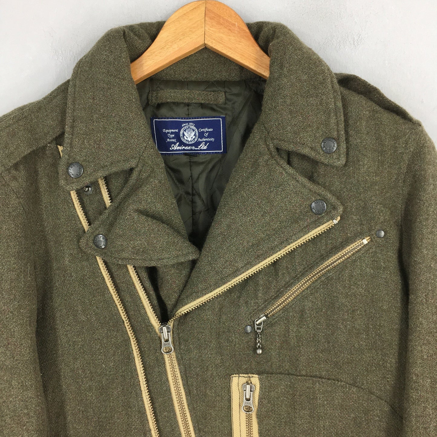 Avirex Ltd Double Collar Olive Green Wool Jacket Medium