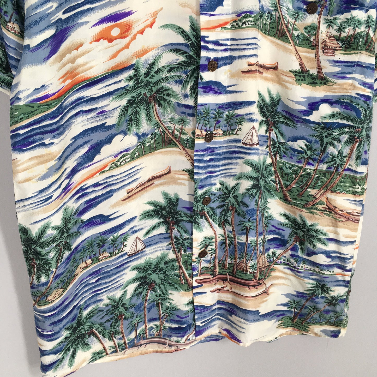 Hawaiian Beach View Aloha Silk Shirts Small